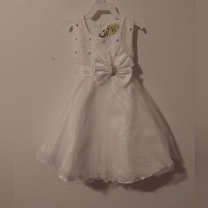 Charming White Kids Dress with Bow